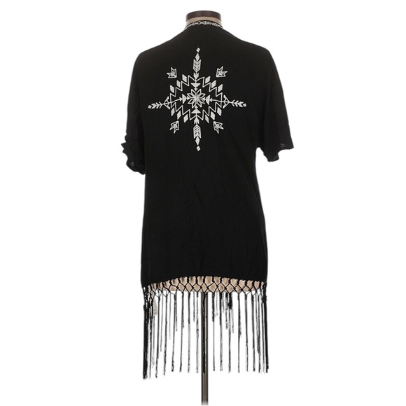 Love Tree Happens Open Tribal/Western Embroidered Kimono w/ Fringe Tassels Large - Picture 3 of 16